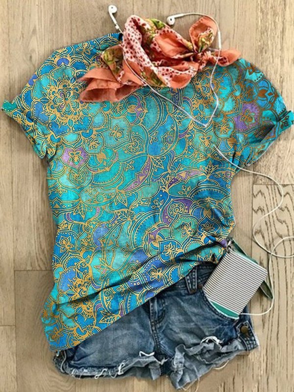 Printed Casual Crew Neck Top