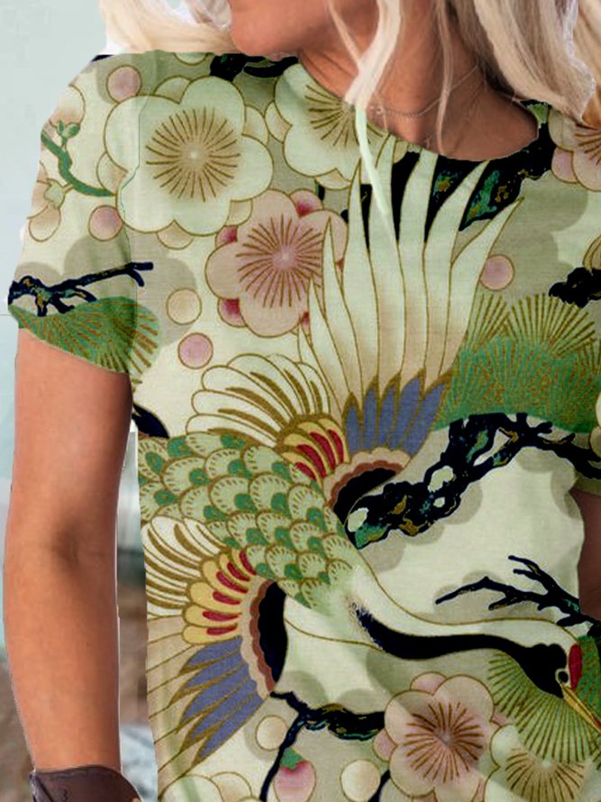 Floral-Print Casual Crew Neck Floral T-shirt