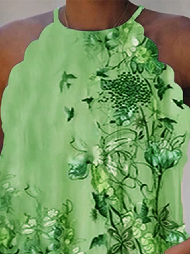 Vintage Floral Printed Sleeveless Casual Top