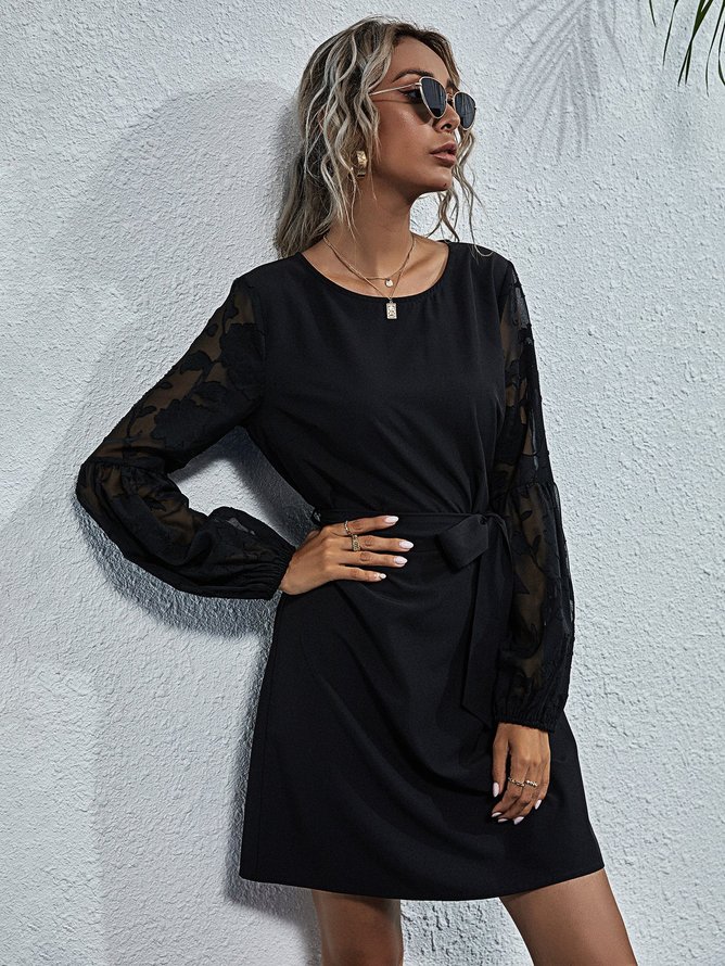 Lace Long Sleeve Black Mini Dress zolucky