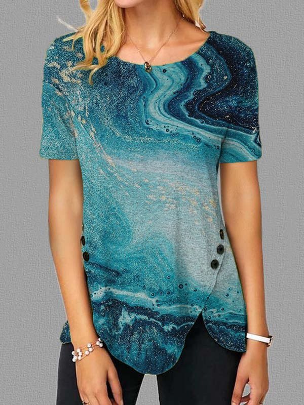 Casual Crew Neck Printed Short Sleeve Tops
