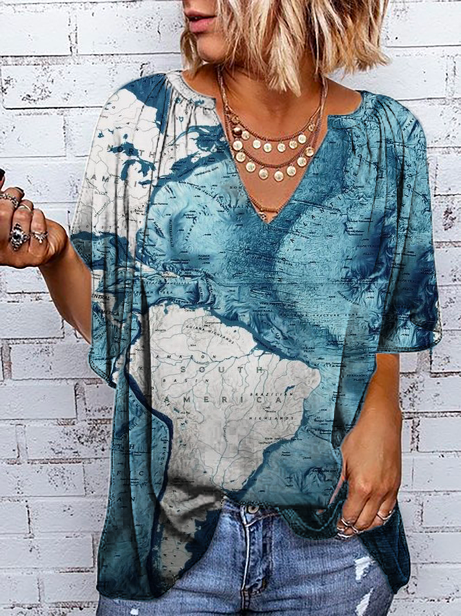 Plus size Short Sleeve Holiday Printed Tops