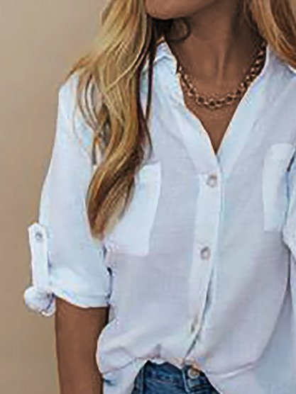 Long Sleeve Printed Shirt Collar Shift Blouse