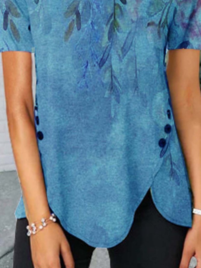 Women's Vintage Floral Crew Neck Short Sleeve Blouse & Shirt