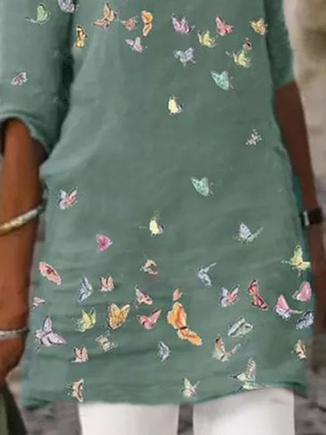 Vintage Half Sleeve Butterflies Printed Casual Tops