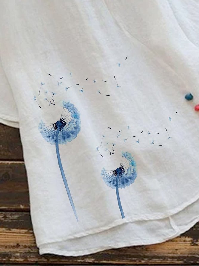 Summer casual retro ink painting dandelion short-sleeved top