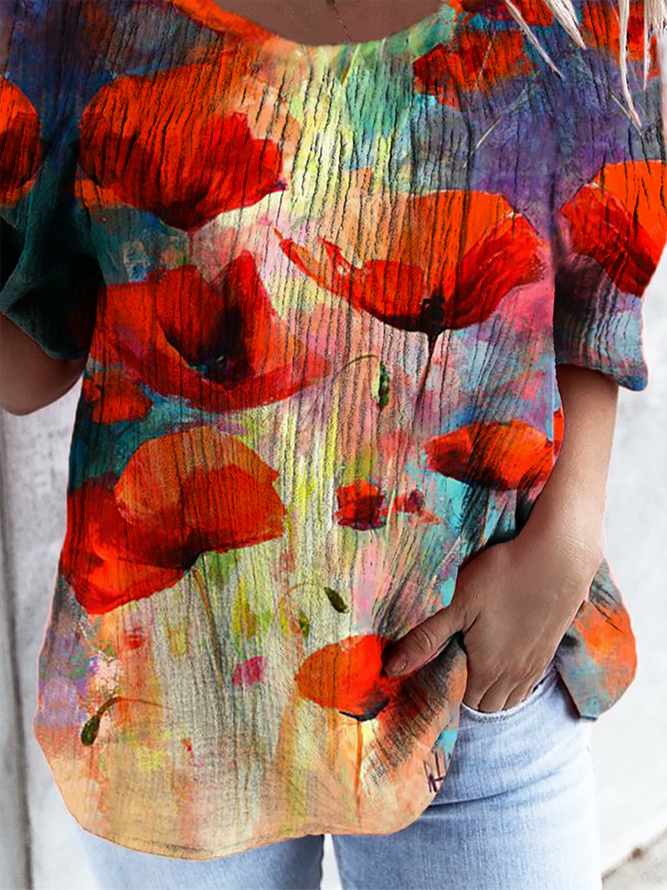Plus size Poppies Floral Printed Tops