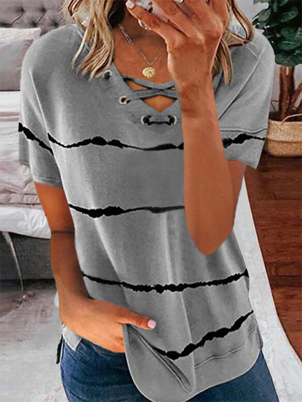 Casual Printed Short Sleeve Cotton-Blend Top