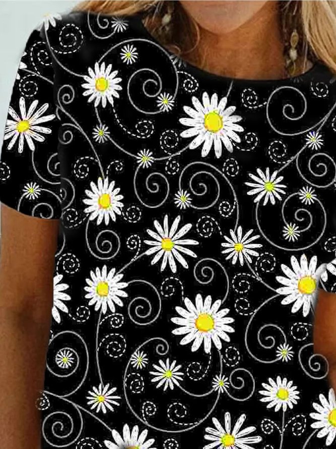 Casual, Floral Short Sleeve Printed T-shirt