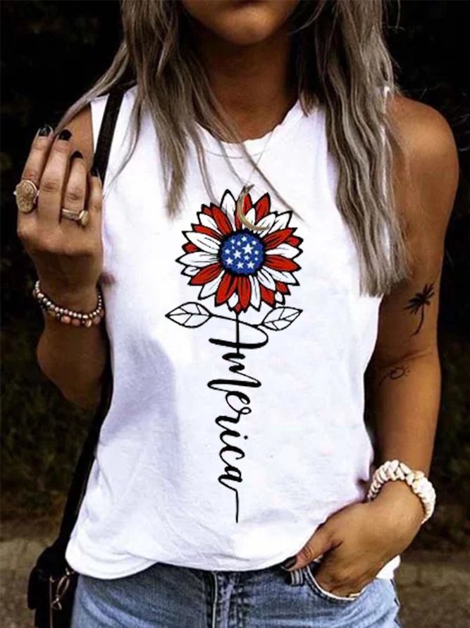 Cotton Sleeveless Printed Casual Tops