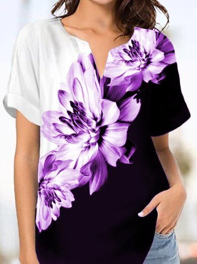 Short Sleeve Printed Casual Floral Tunic Tops