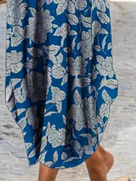 Cotton-Blend Floral Short Sleeve Knitting Dress