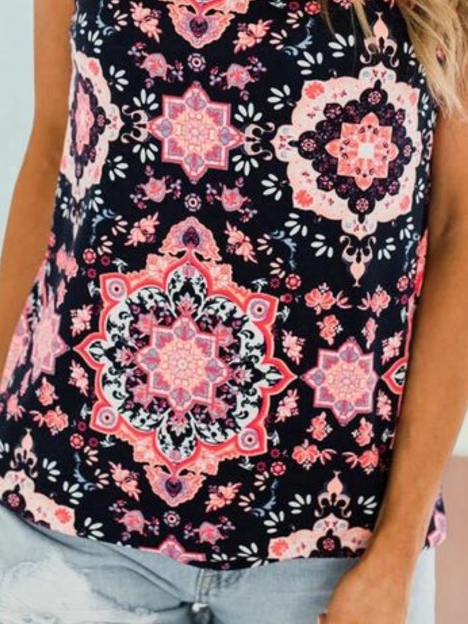 Sleeveless Printed Casual Tops