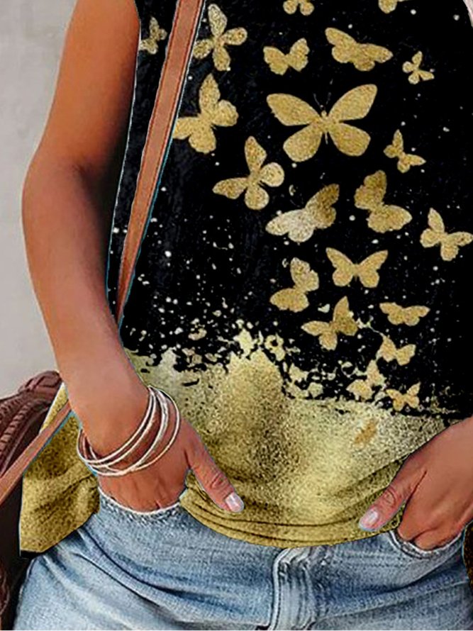 Short Sleeve Butterfly Crew Neck T-shirt