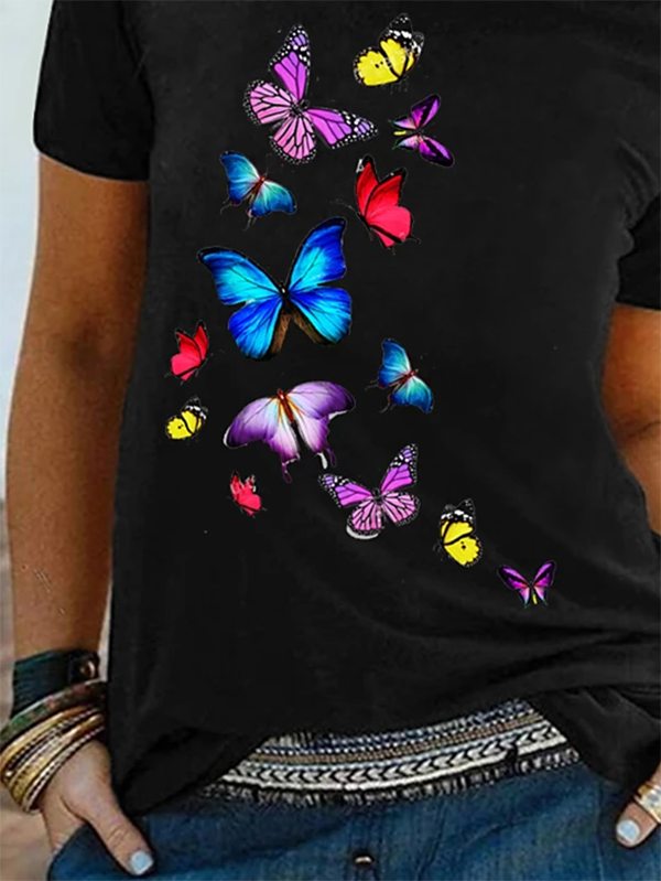 Printed Casual Cotton-Blend Short Sleeve T-shirt