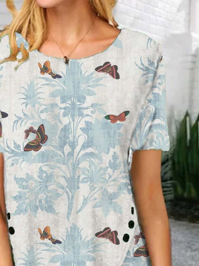 Butterfly Short Sleeve Casual Crew Neck T-shirt