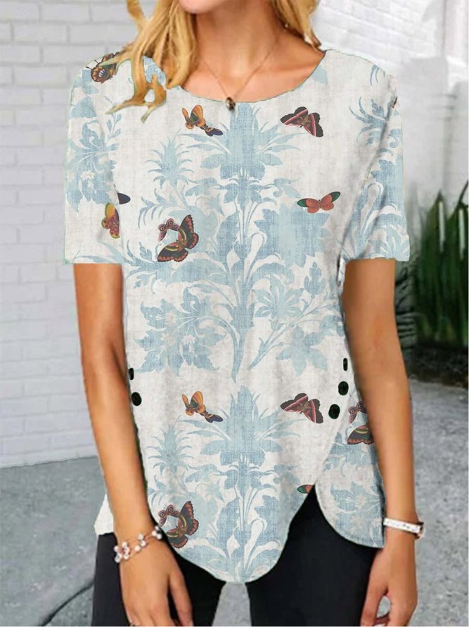 Butterfly Short Sleeve Casual Crew Neck T-shirt