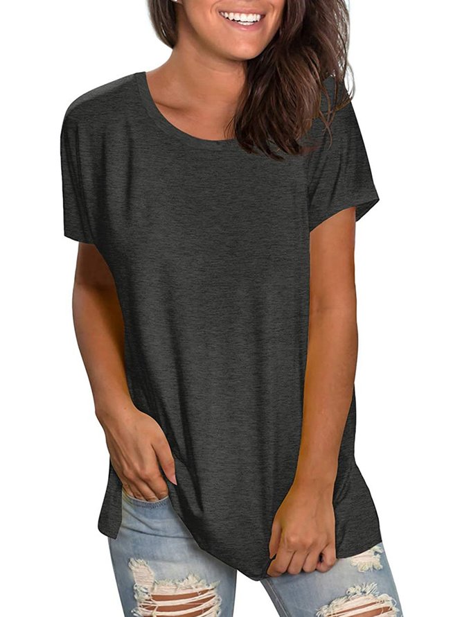 Short Sleeve Cotton-Blend Crew Neck Casual T-shirt