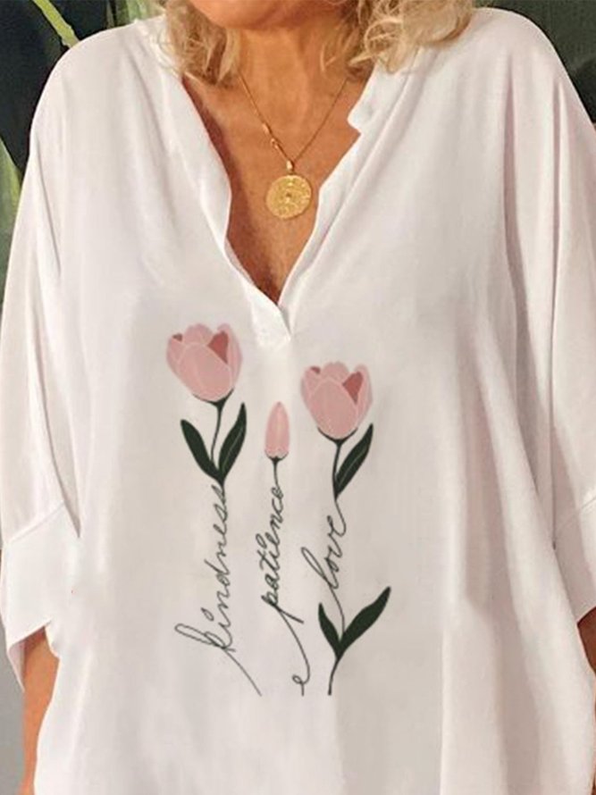 Shift Half Sleeve V Neck Floral-Print Tops