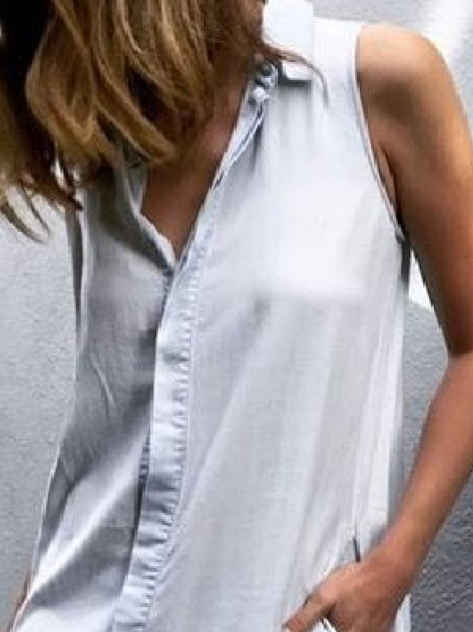 Casual Shirt Collar Sleeveless Weaving Dress