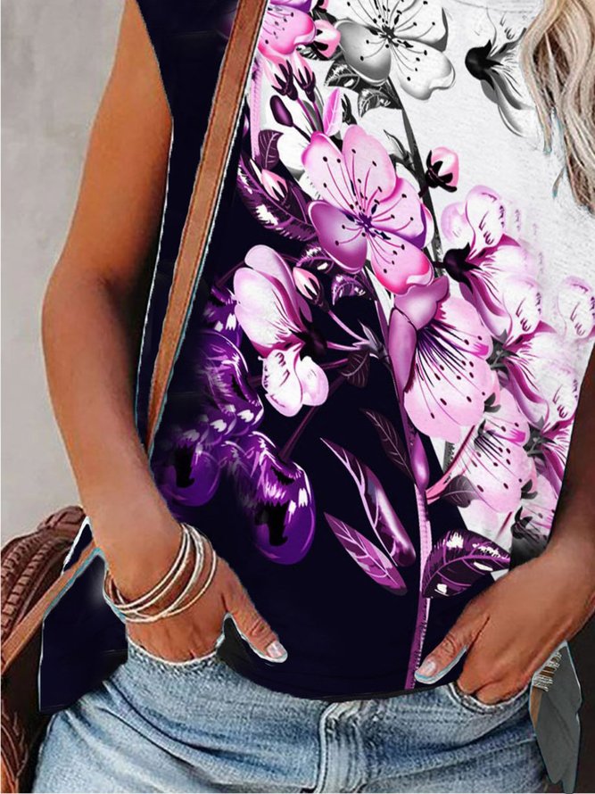 Short Sleeve Casual Crew Neck Floral T-shirt