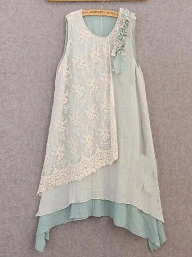 Women Sleeveless A-Line Patchwork Women Casual Summer Weaving Dress