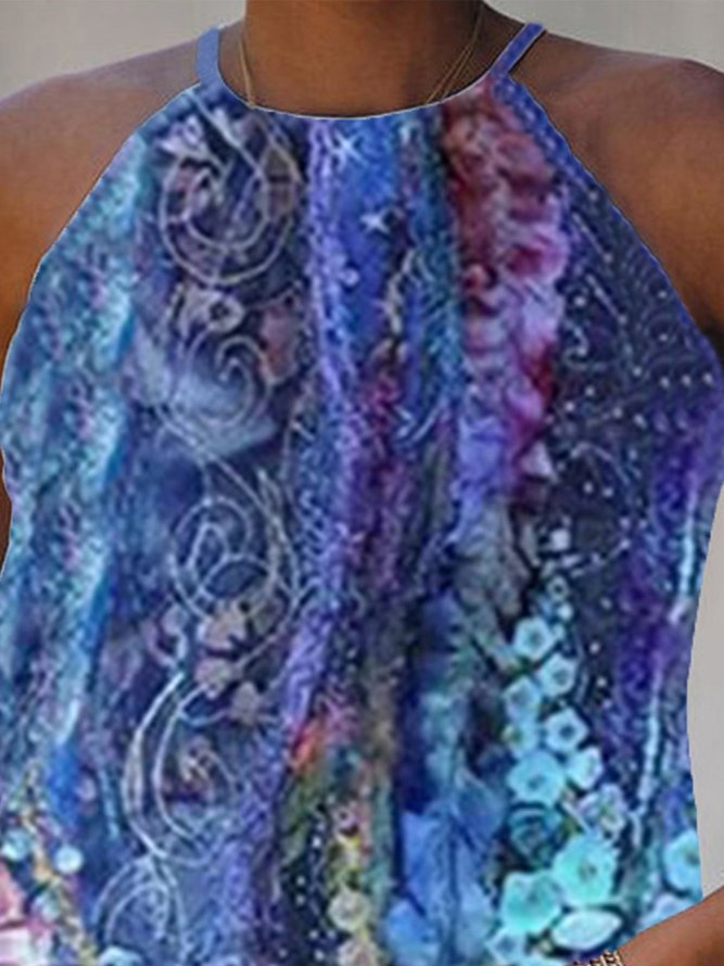 Vintage Sleeveless Floral Printed Halter Casual Top