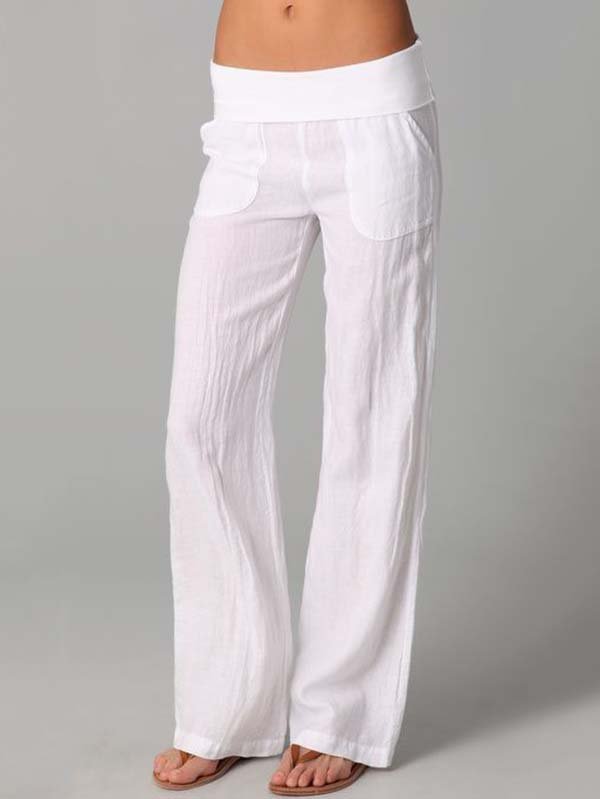 Plain Casual Pockets Straight Solid Pants