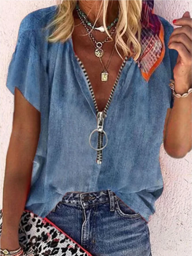 Casual Solid Short Sleeve Top