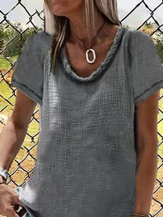 Short Sleeve Cotton-Blend Tops