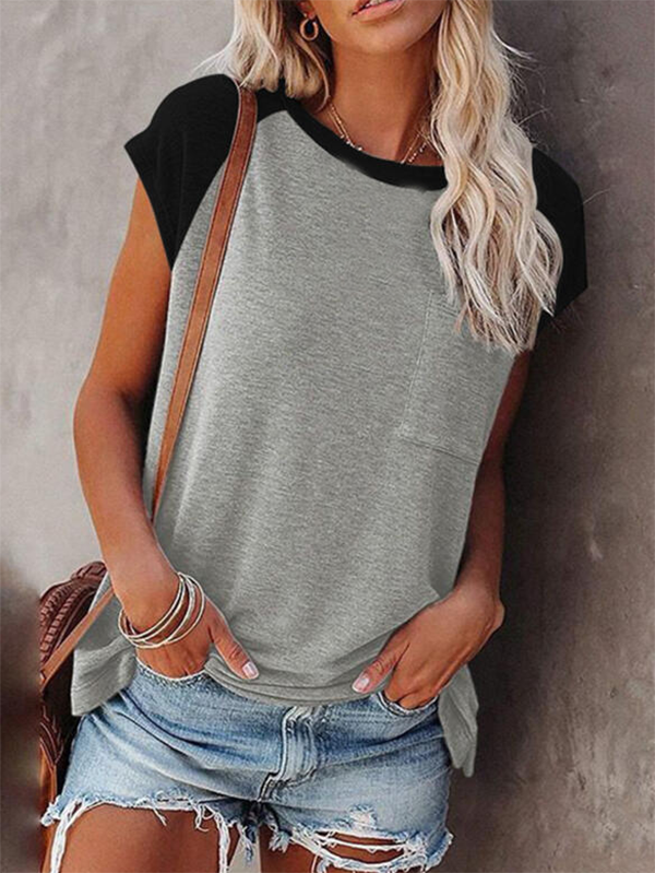 Short Sleeve Casual Color-Block T-shirt