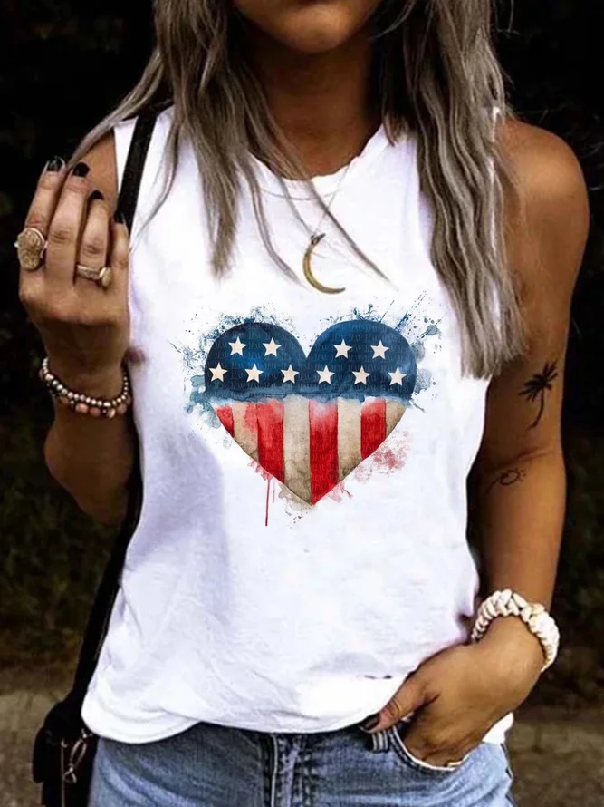 Women Casual Printed Sleeveless Round Neck Tank Top