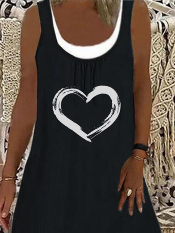 Women Printed Casual Round Neck Sleeveless Mini Dresses(Contains lining)