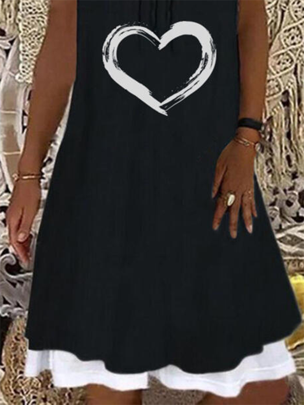 Women Printed Casual Round Neck Sleeveless Mini Dresses(Contains lining)