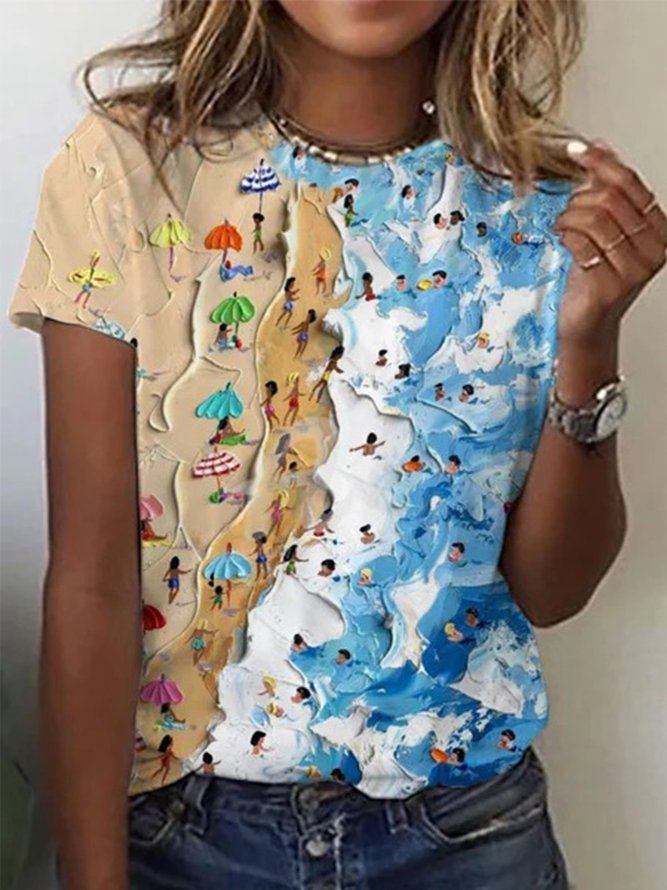 Printed Holiday Crew Neck Cotton T-shirt