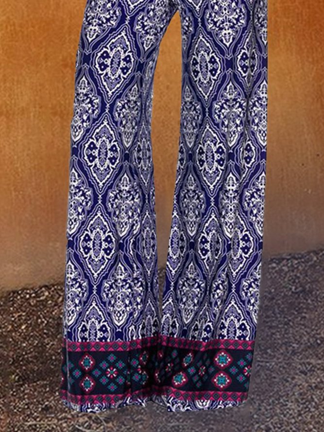 Paisley Shift  Printed  Cotton-blend  Boho Blue Pants
