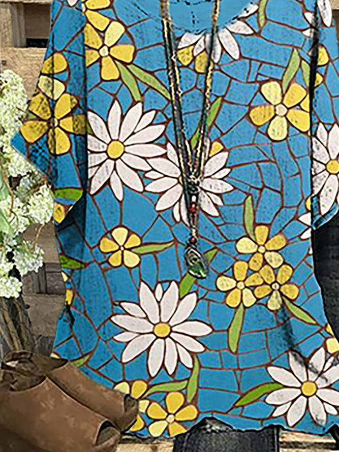 Plus size Floral Short Sleeve Vintage Tops