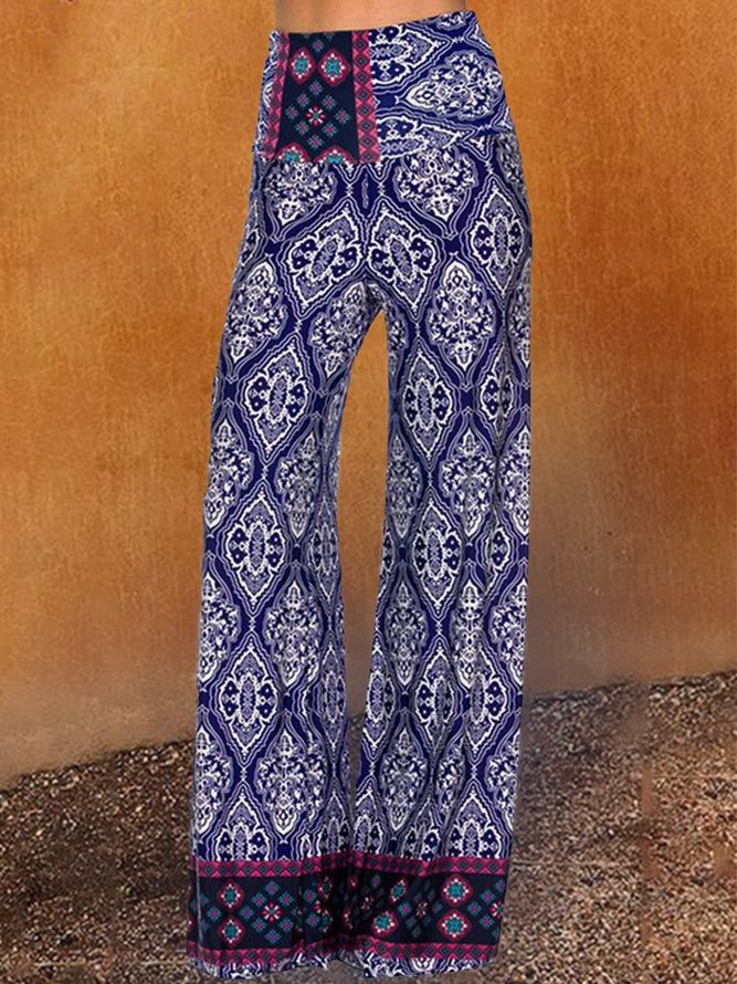 Paisley Shift  Printed  Cotton-blend  Boho Blue Pants