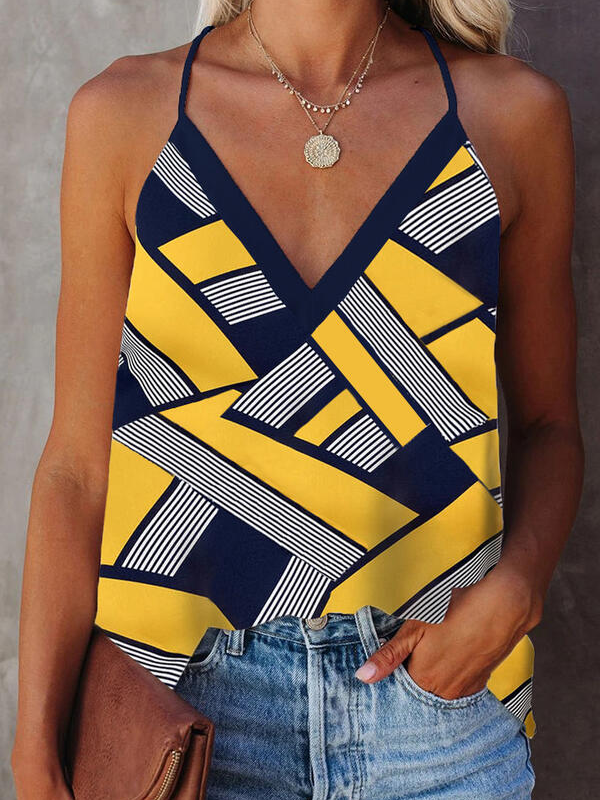 Printed V Neck Spaghetti-Strap Tanks & Camis
