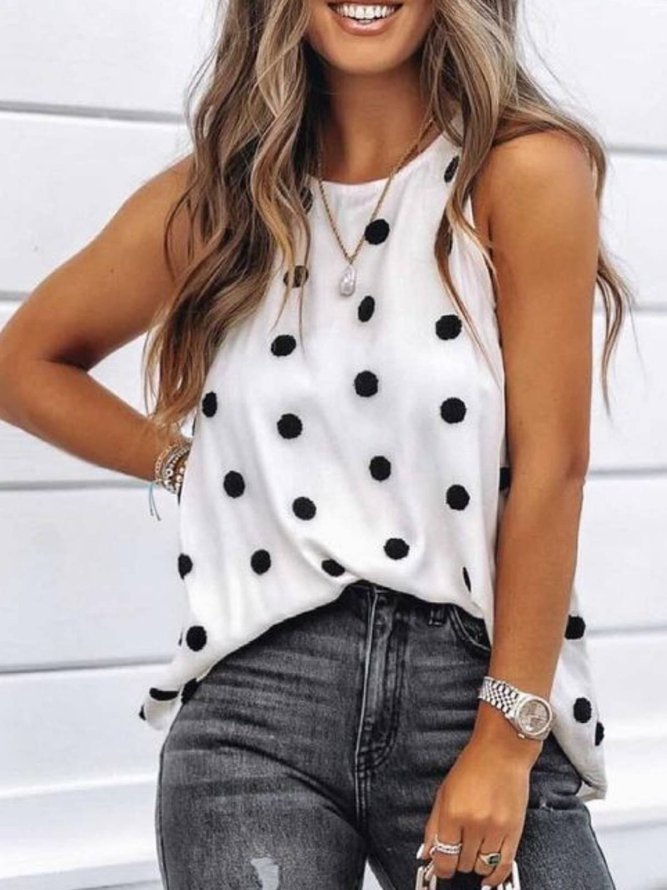 Casual Polka Dots Sleeveless Tops