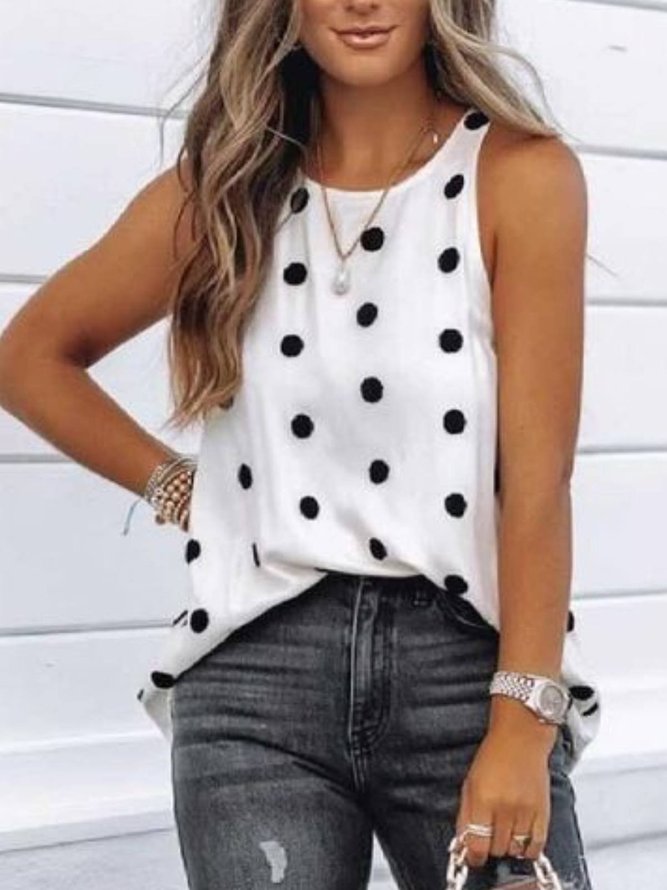 Casual Polka Dots Sleeveless Tops