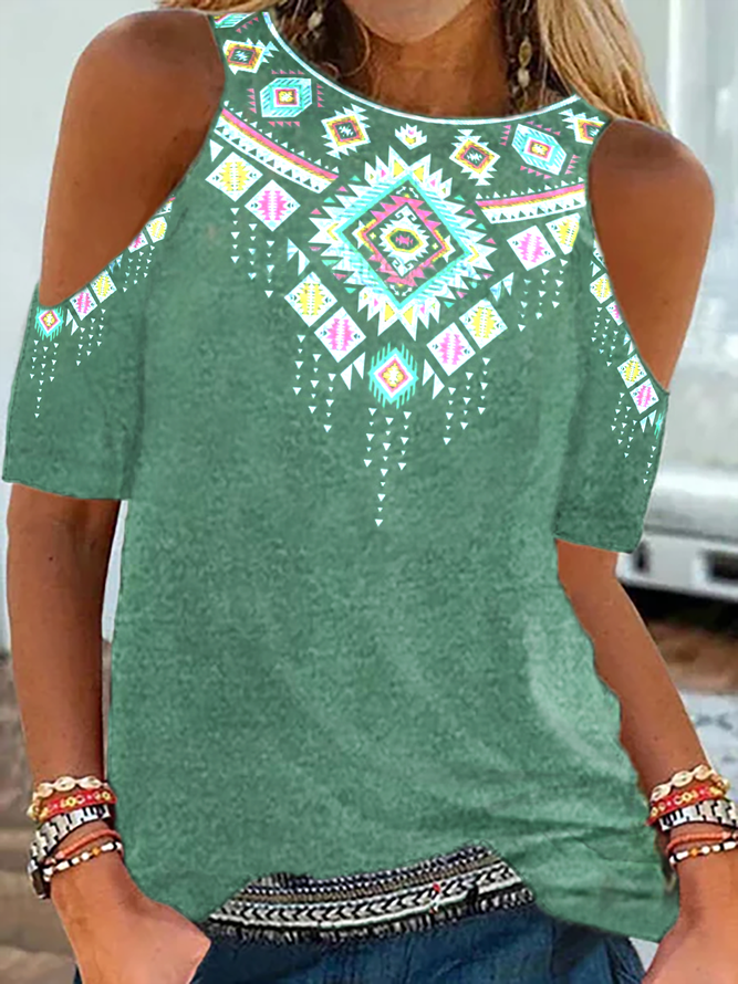 Plus size Short Sleeve Geometric Hippie T-shirt