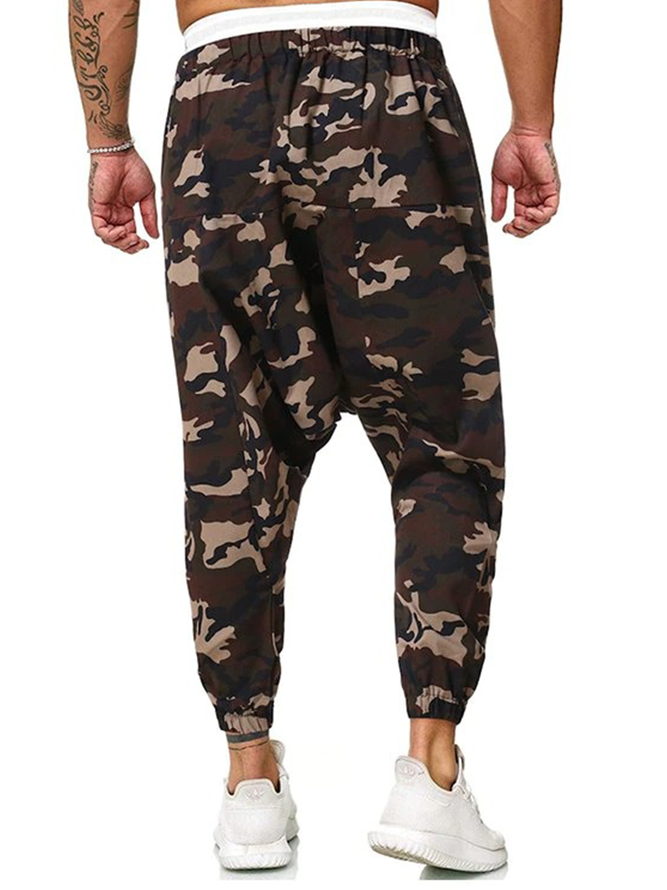 Cotton-Blend Camo Printed Casual Casual Pants