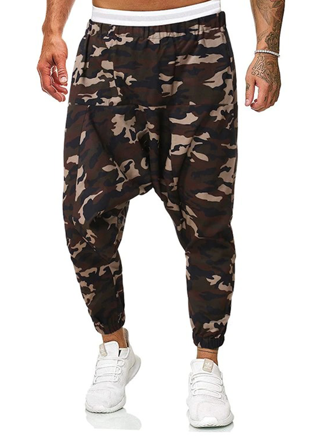 Cotton-Blend Camo Printed Casual Casual Pants