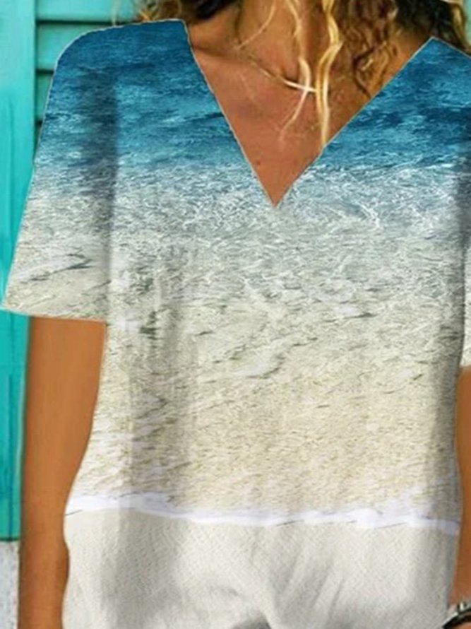 Beach Holiday Printed Short Sleeve Casual Shift T-shirt