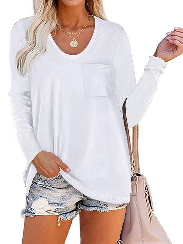 Long Sleeve Crew Neck Solid Casual T-shirt