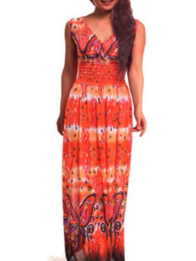 Boho Geometric Printed V Neck Sleeveless Plus Size Casual ...