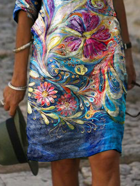 Cotton-Blend Vintage A-Line Weaving Dress