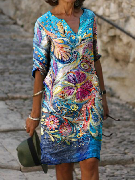 Cotton-Blend Vintage A-Line Weaving Dress
