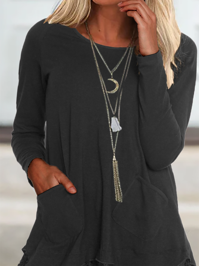 Long Sleeve Lace Casual T-shirt